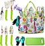 Garden Tool Set,Cute Gardening Gifts for Women,Birthday Gifts for Mom,Heavy Duty Tool Kit with Gloves,Garden Tote,Kneeling Pad,Hand Pruner,Trowel,Hand Rake,Weeder,Fork,Transplanter,Multicolor
